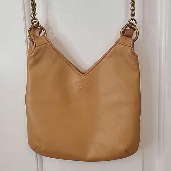 Anthropologie Small Shoulder Bag Chain Crossbody Shoulder Strap Gold Camel Tan - Picture 4 of 16